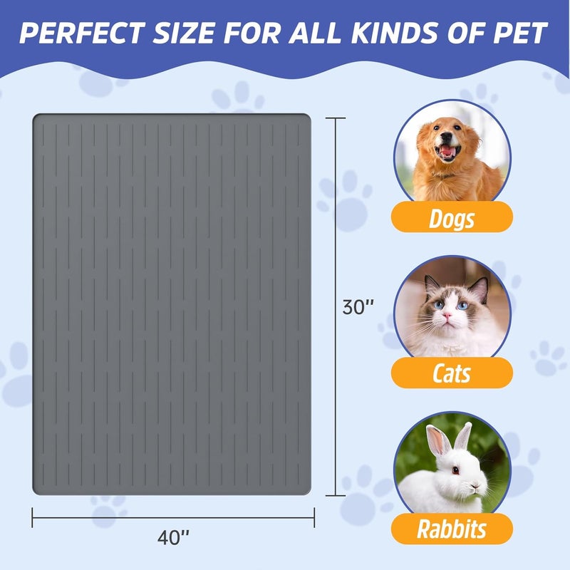 Jet Lag Large Dog Mats for Food and Water, 40"x30" Waterproof Pet Food Mats for Floor Nonslip Silicone Bowl Mats with Raised Edges - Image 2